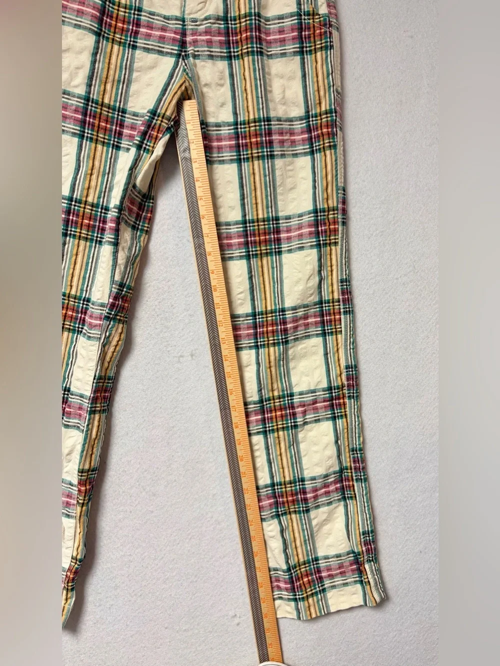 Free People Marlowe Yard Dye Plaid Seersucker Pants Size 4 Cotton Straight Leg